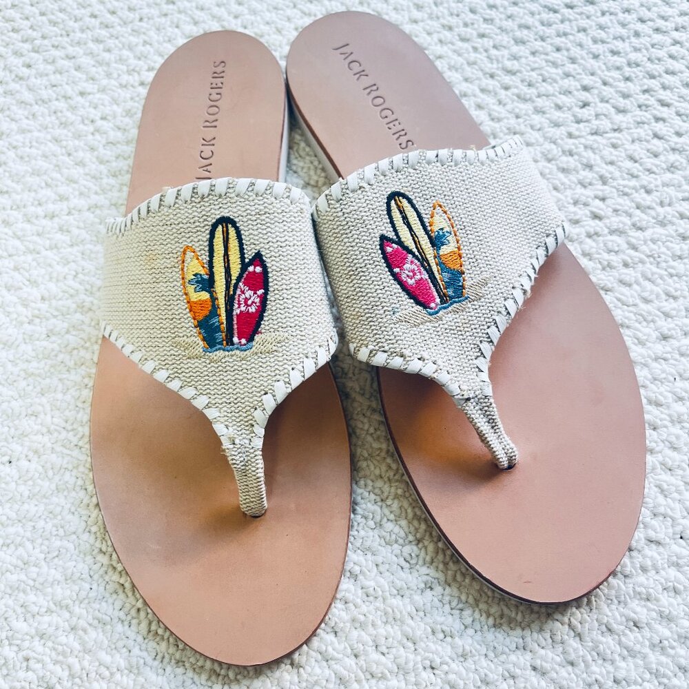 2/$30 Jack Rogers Surfboard Tan Canvas Leather Shoes 11M NWT